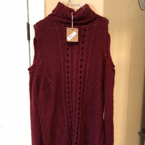 Maroon cold shoulder sweater dress